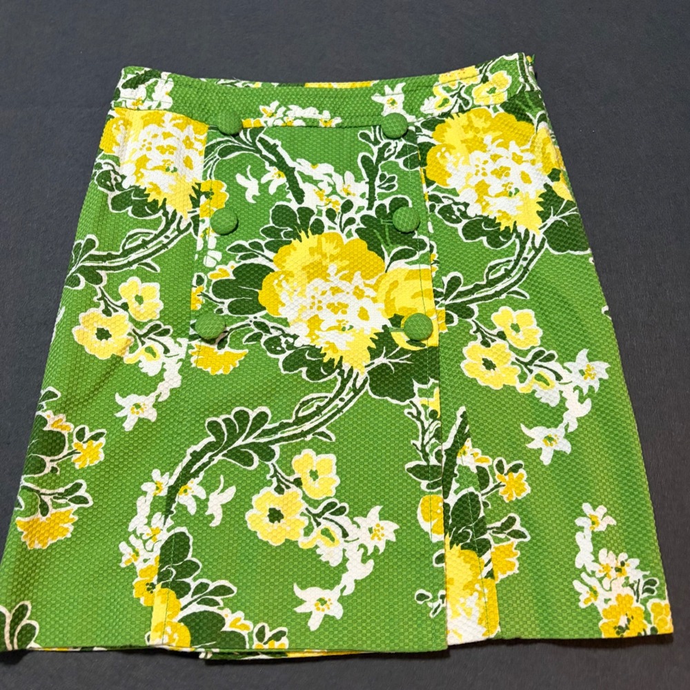 Talbots Floral Pencil Skirt Womens 12P Green Yellow Mod Pencil Core Fun Feminine - Picture 1 of 10
